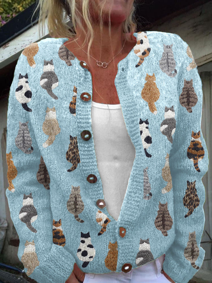 Women's Cozy Cat Print Cardigan