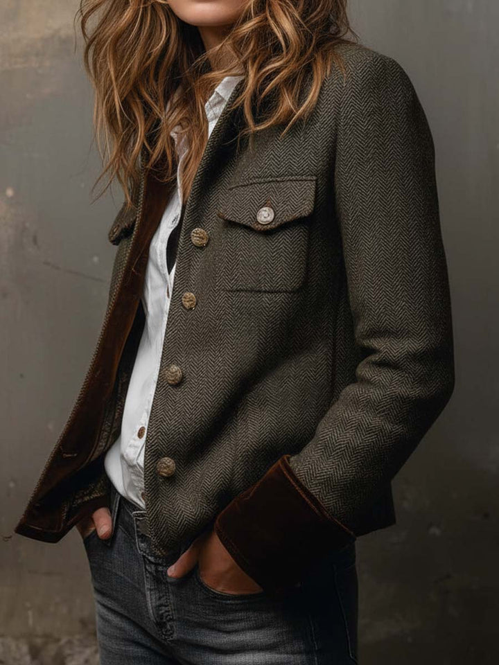 Herringbone Blazer with Contrast Piping
