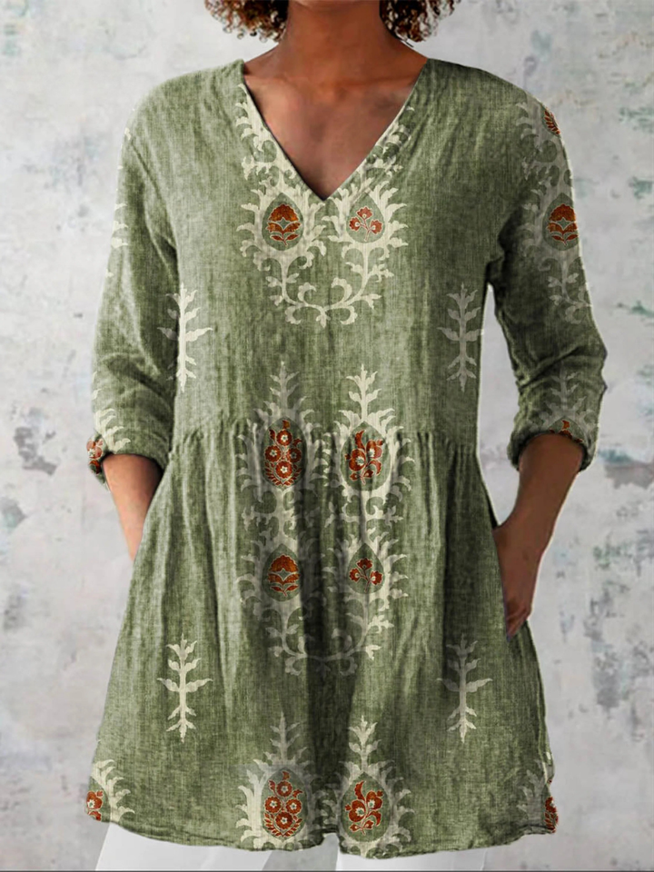 Women's Long Blouse with V-Neck
