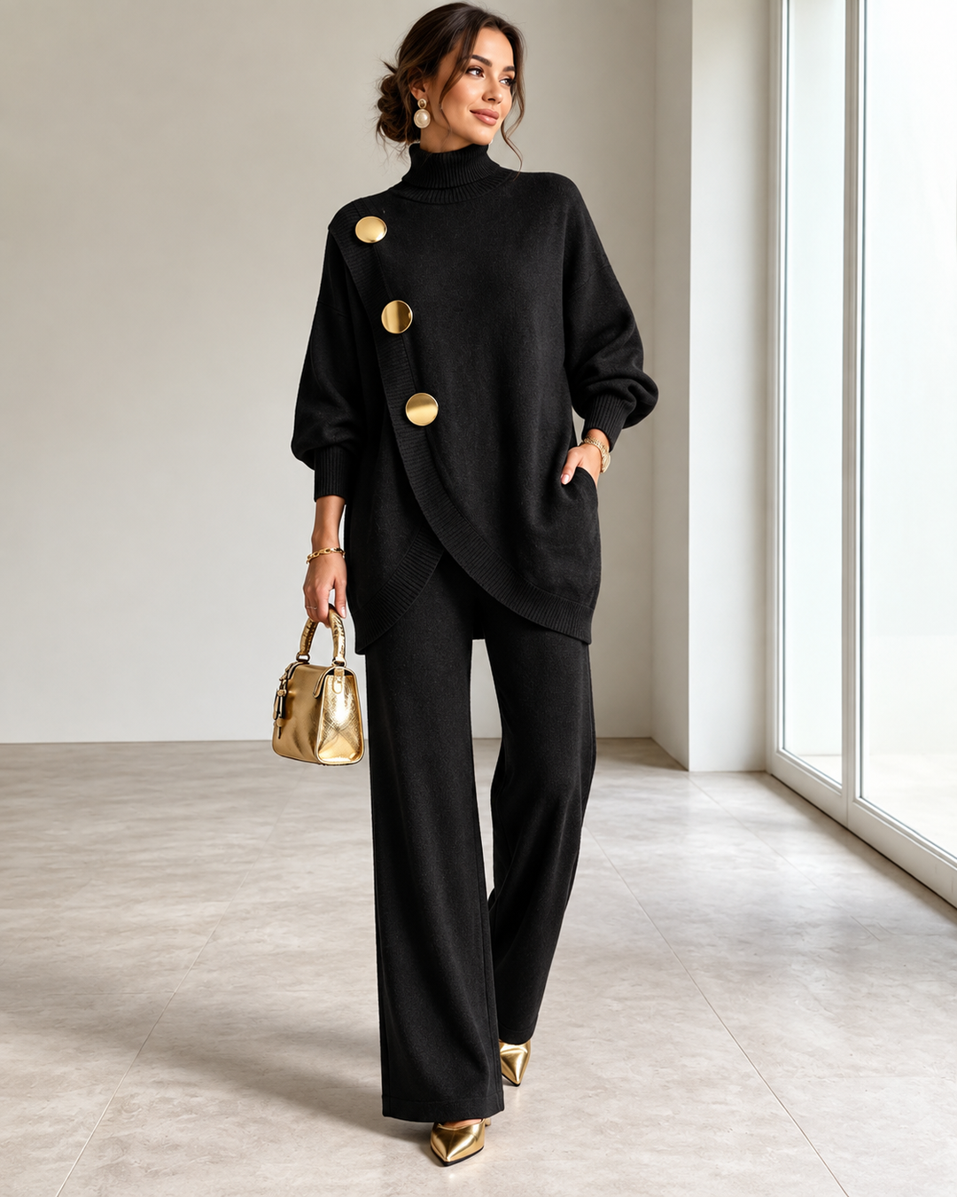 Women's Comfy Two-Piece Set with Turtleneck Sweater