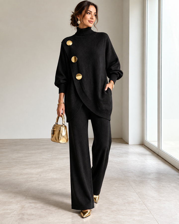 Women's Comfy Two-Piece Set with Turtleneck Sweater