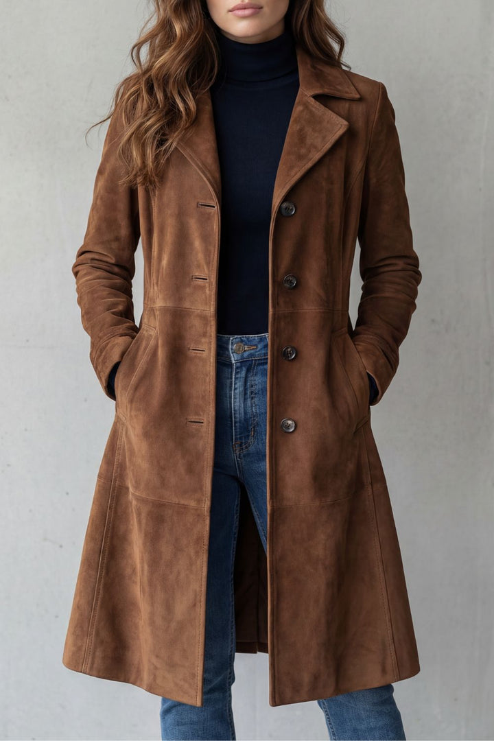 Women's Elegant Long Faux Suede Coat