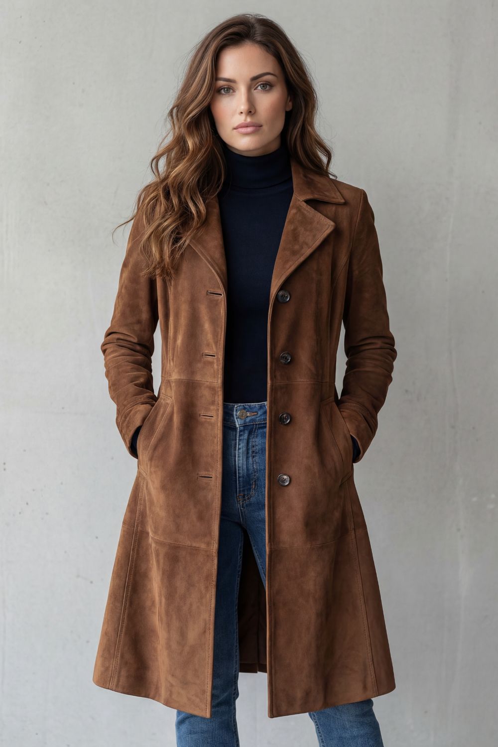 Women's Elegant Long Faux Suede Coat