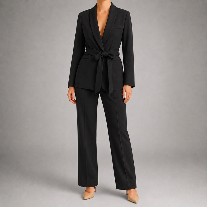 Women's Elegant Two-Piece Set with Waist Belt