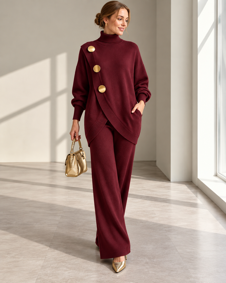 Women's Comfy Two-Piece Set with Turtleneck Sweater