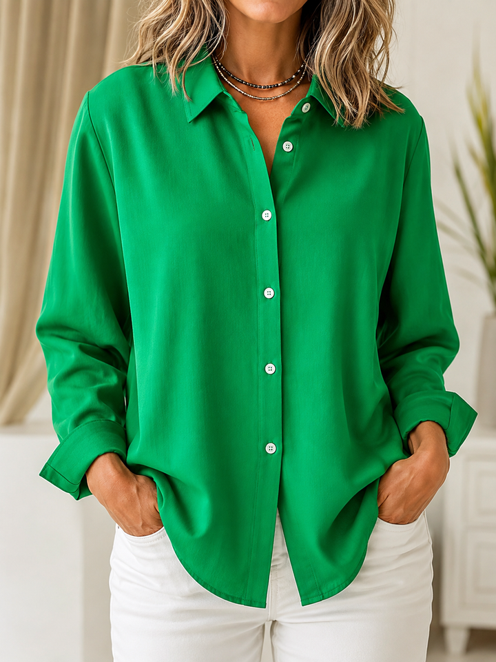 Women's Classic Button-Up Blouse with Contrast Buttons