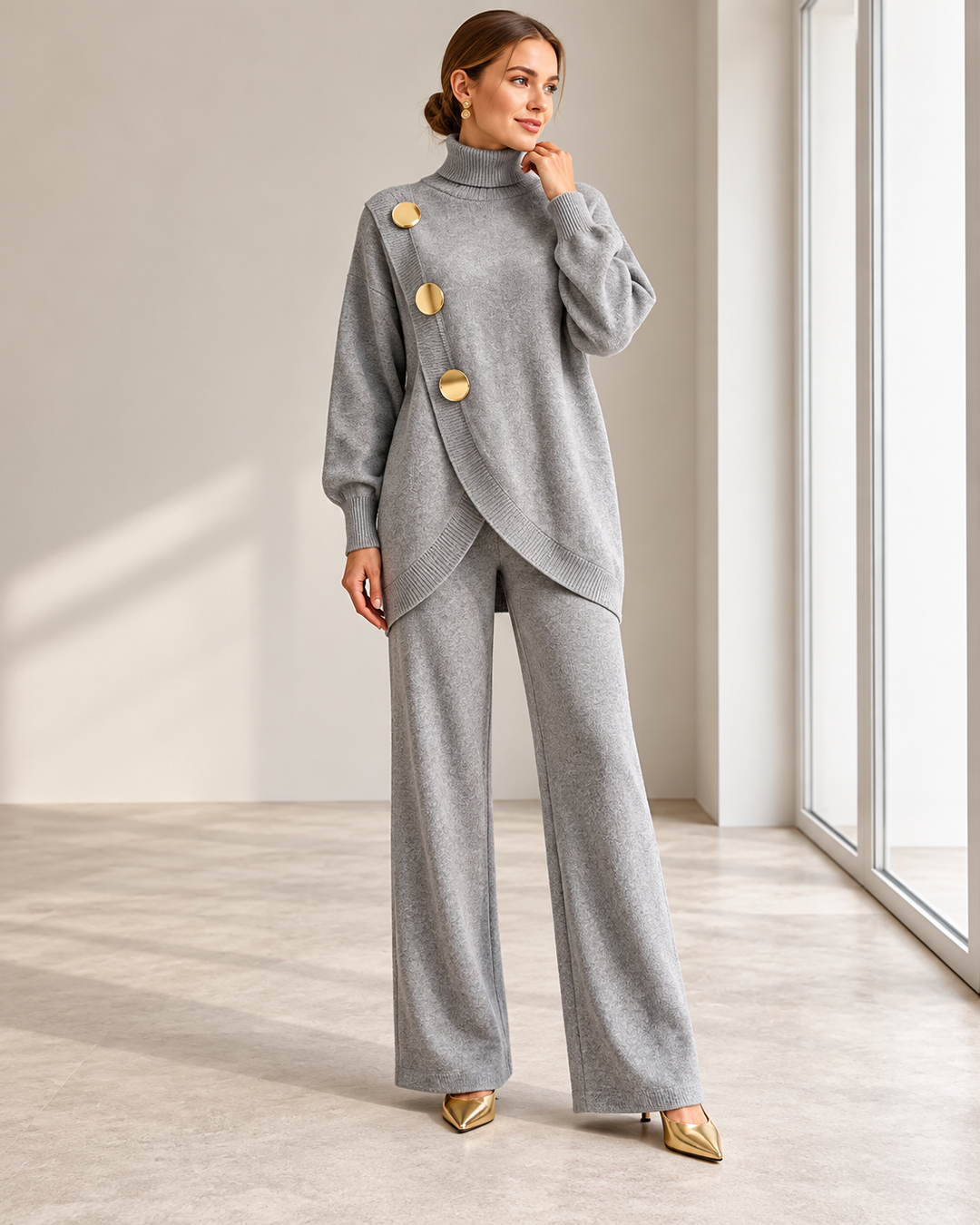 Women's Comfy Two-Piece Set with Turtleneck Sweater