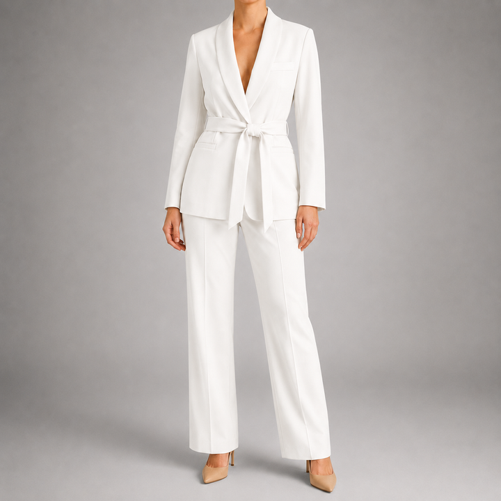 Women's Elegant Two-Piece Set with Waist Belt