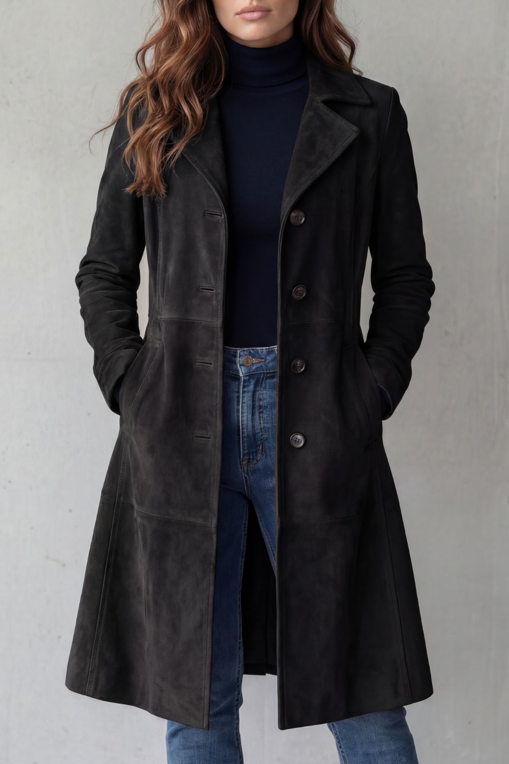 Women's Elegant Long Faux Suede Coat