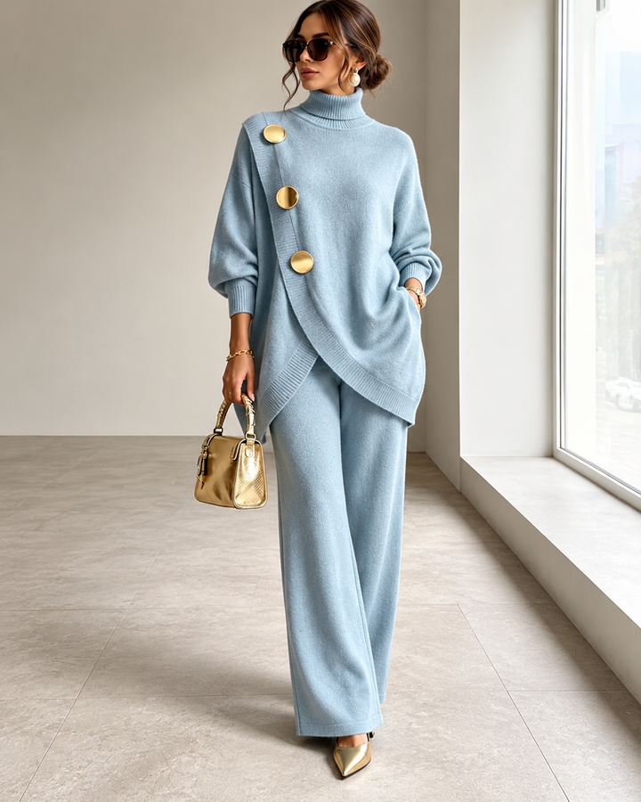 Women's Comfy Two-Piece Set with Turtleneck Sweater