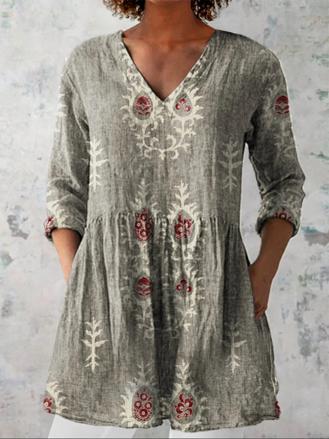 Women's Long Blouse with V-Neck