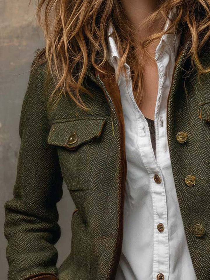 Herringbone Blazer with Contrast Piping