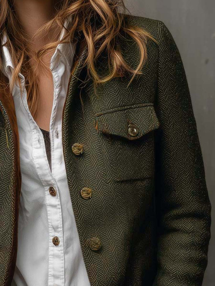 Herringbone Blazer with Contrast Piping