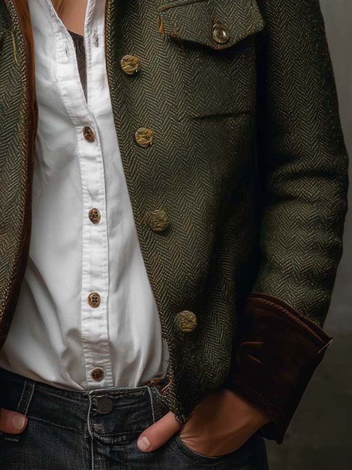 Herringbone Blazer with Contrast Piping