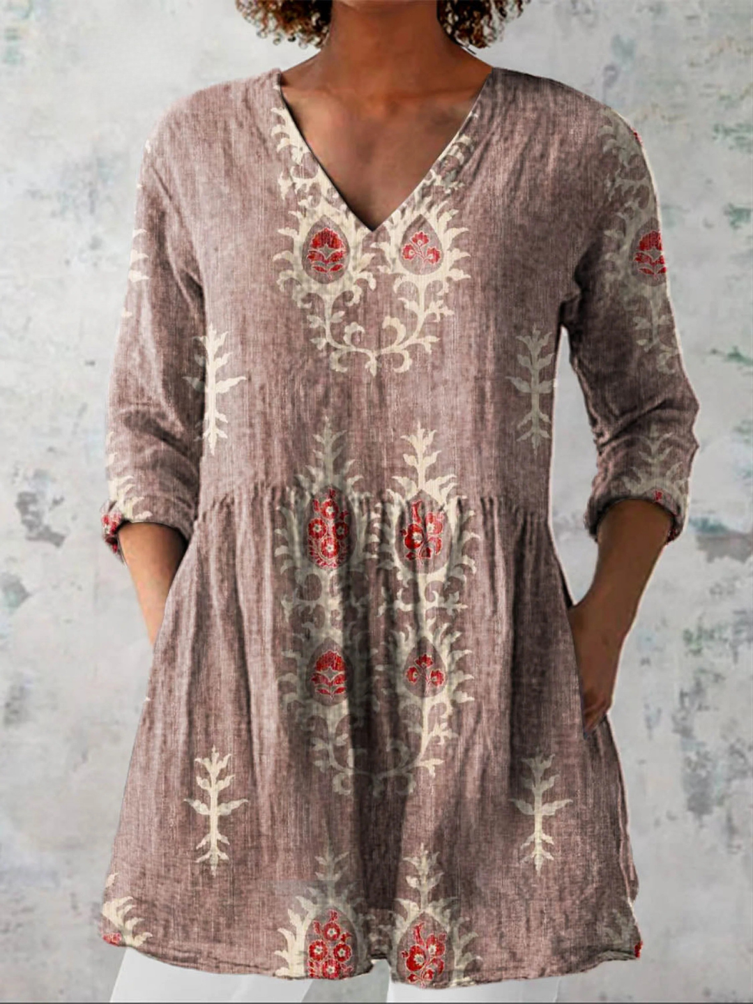 Women's Long Blouse with V-Neck