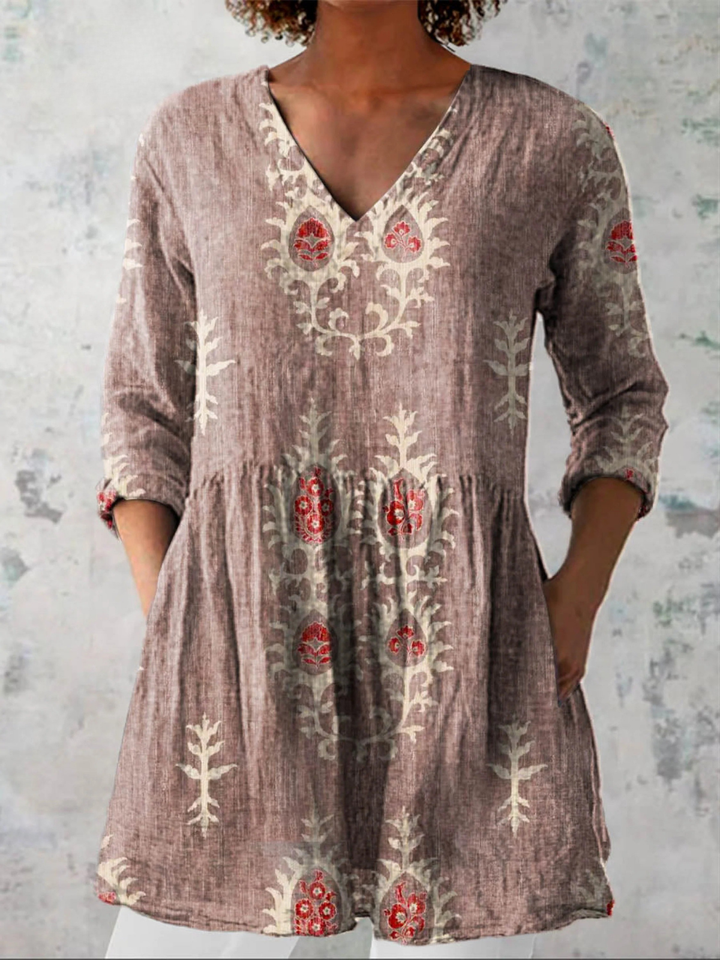 Women's Long Blouse with V-Neck