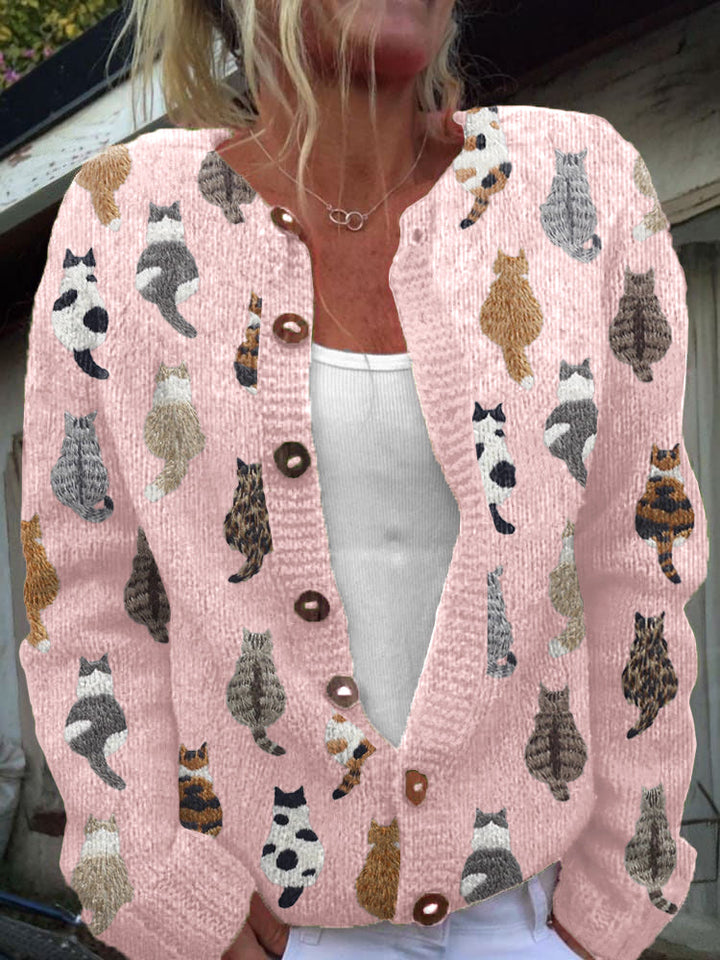 Women's Cozy Cat Print Cardigan