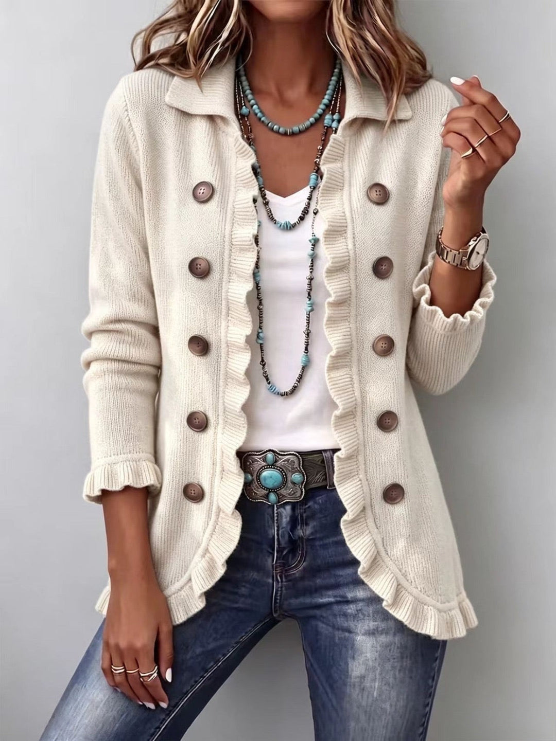 Ivory Ruffled Cardigan – product image