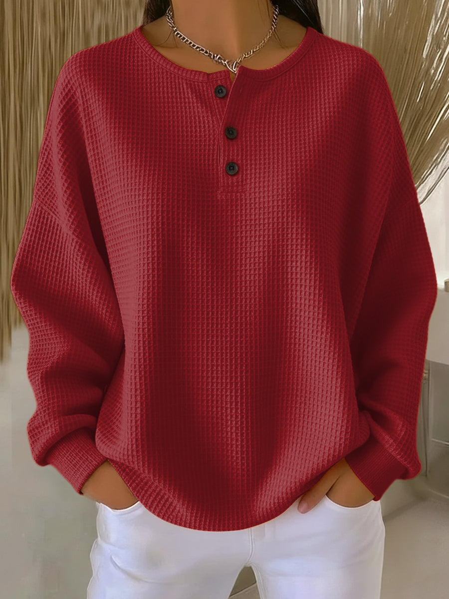 Women's Waffle Knit Henley Sweatshirt