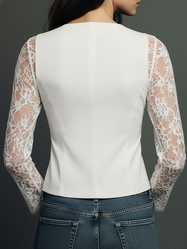 Women's Elegant Blazer Top with Lace Sleeves