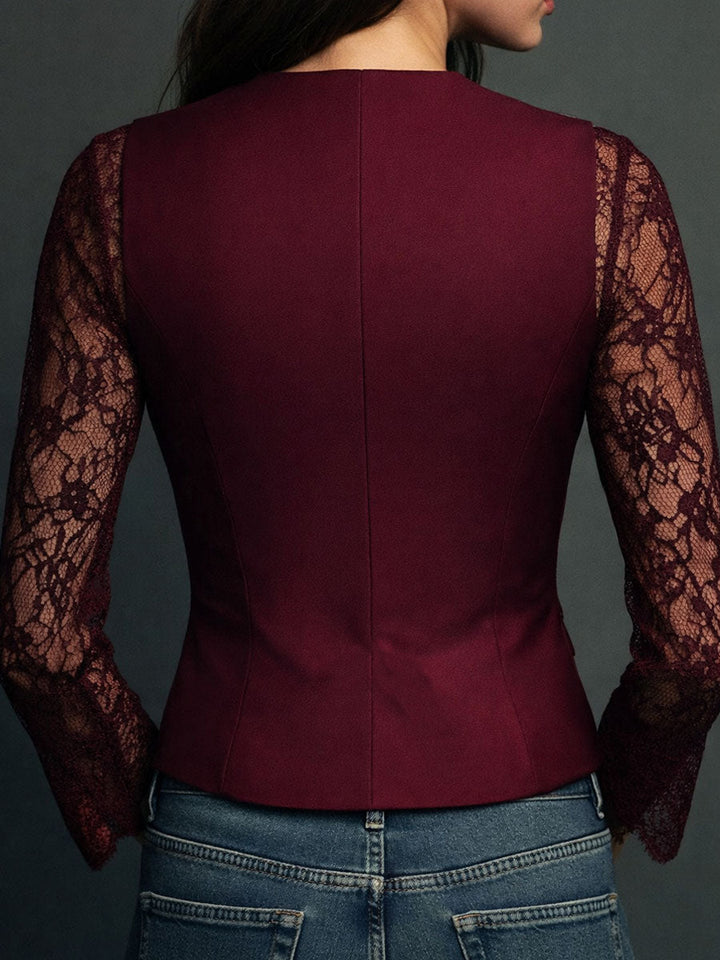 Women's Elegant Blazer Top with Lace Sleeves