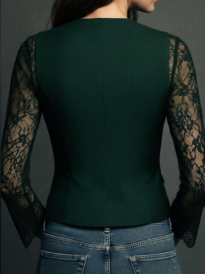 Women's Elegant Blazer Top with Lace Sleeves
