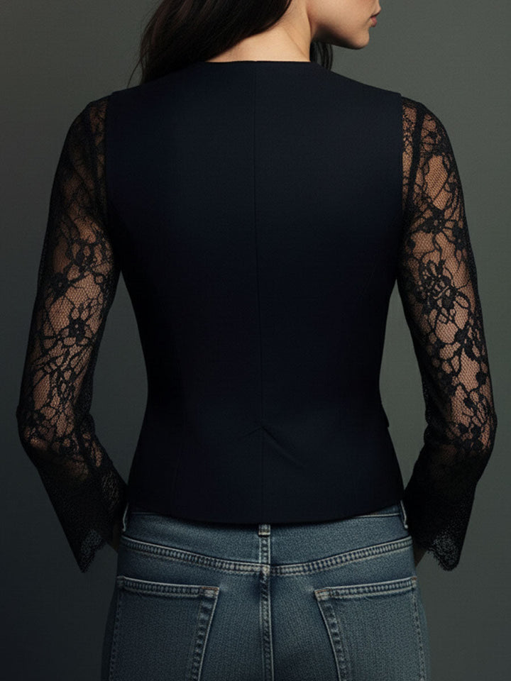 Women's Elegant Blazer Top with Lace Sleeves