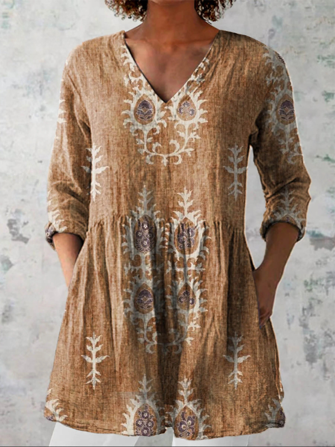 Women's Long Blouse with V-Neck