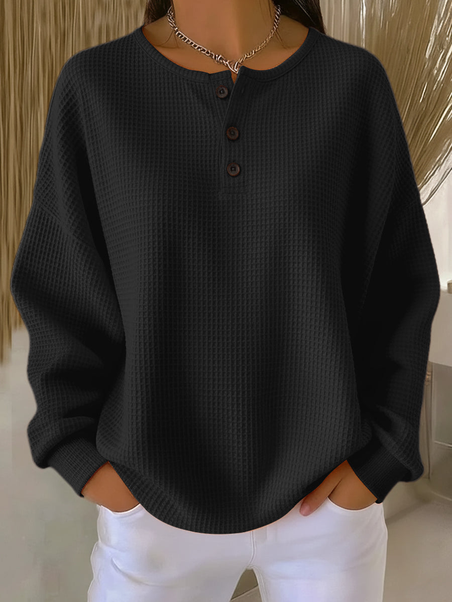 Women's Waffle Knit Henley Sweatshirt