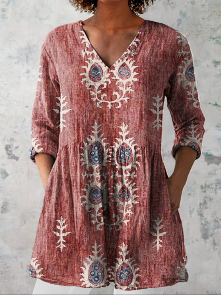 Women's Long Blouse with V-Neck