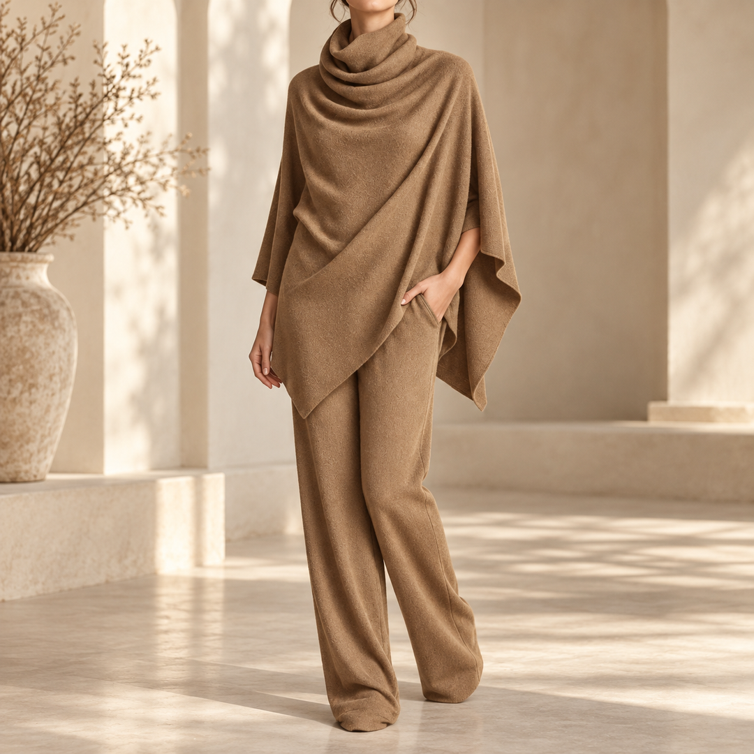 Turtleneck Top and Wide-Leg Pants Two-Piece Set