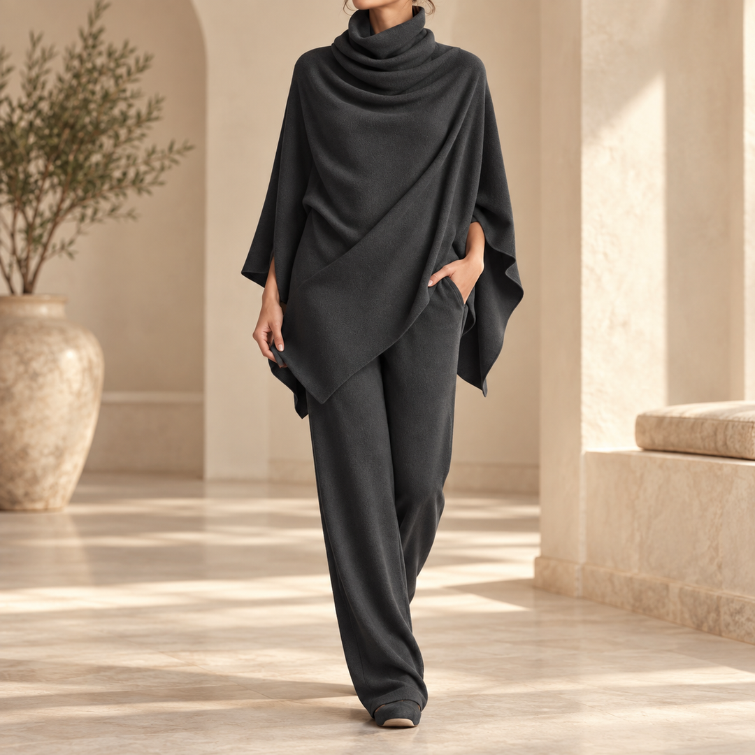 Turtleneck Top and Wide-Leg Pants Two-Piece Set