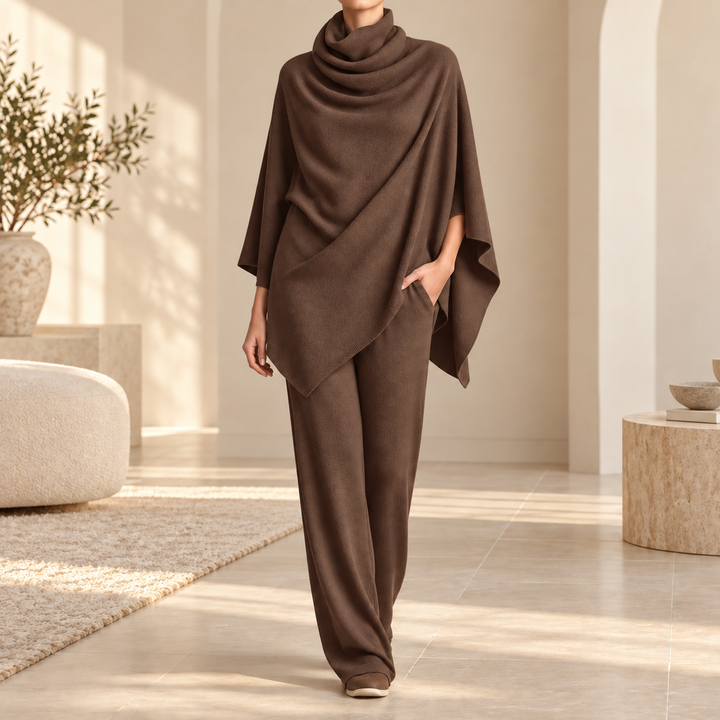 Turtleneck Top and Wide-Leg Pants Two-Piece Set