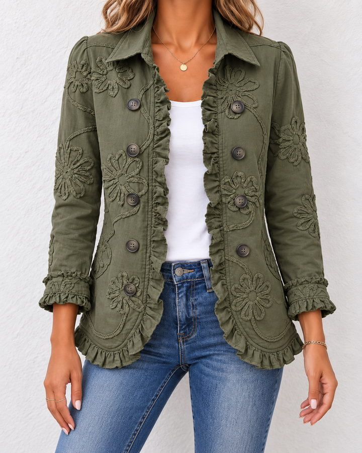 Women's Boho Utility Jacket with Floral Embroidery