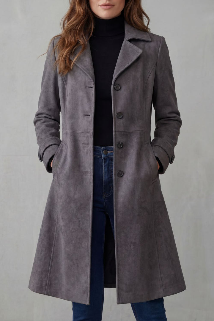 Women's Elegant Long Faux Suede Coat