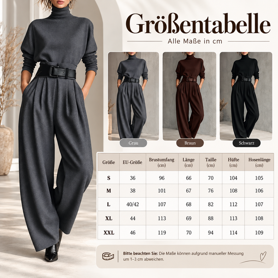 Elegant Two-Piece Set with Turtleneck and High-Waisted Pants