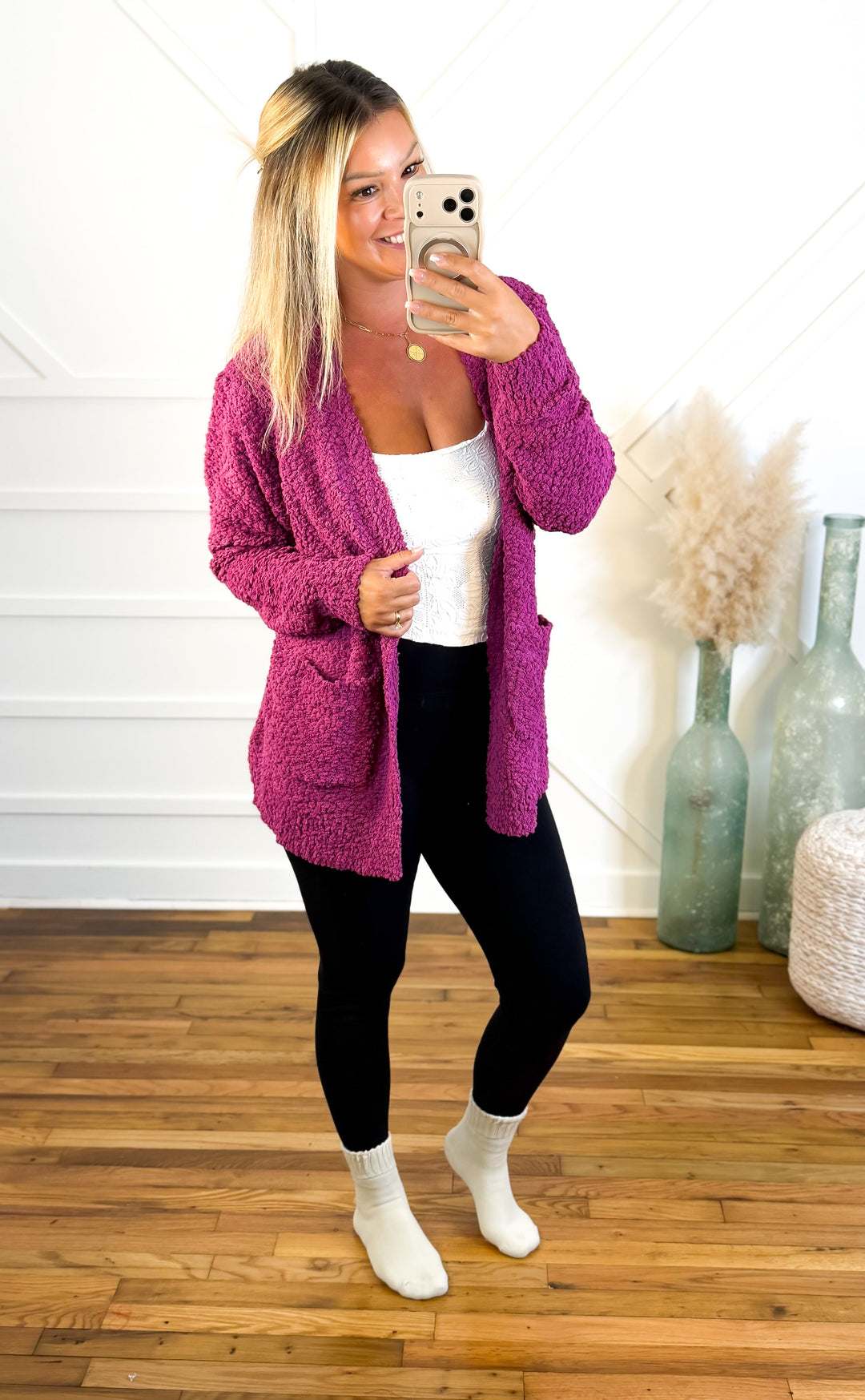 Women's Cozy Popcorn Knit Cardigan