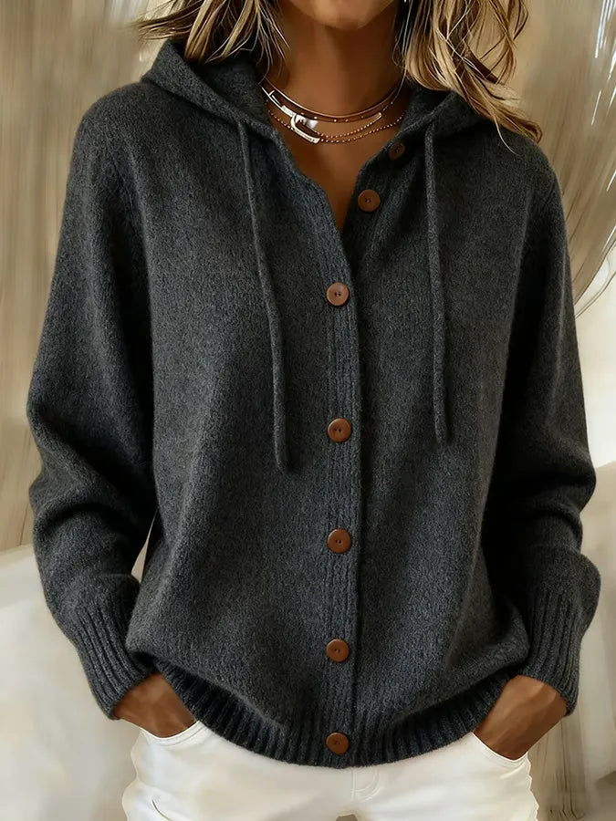Women's Cozy Button-Up Hooded Cardigan