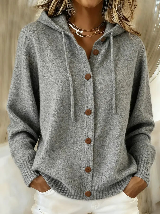 Women's Cozy Button-Up Hooded Cardigan