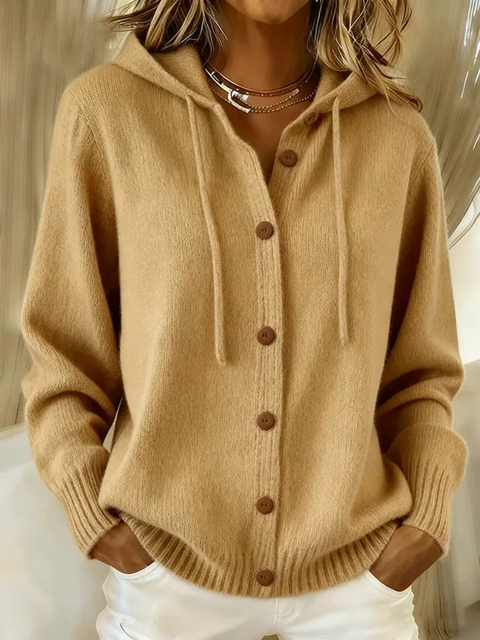 Women's Cozy Button-Up Hooded Cardigan