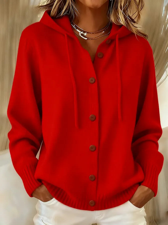 Women's Cozy Button-Up Hooded Cardigan