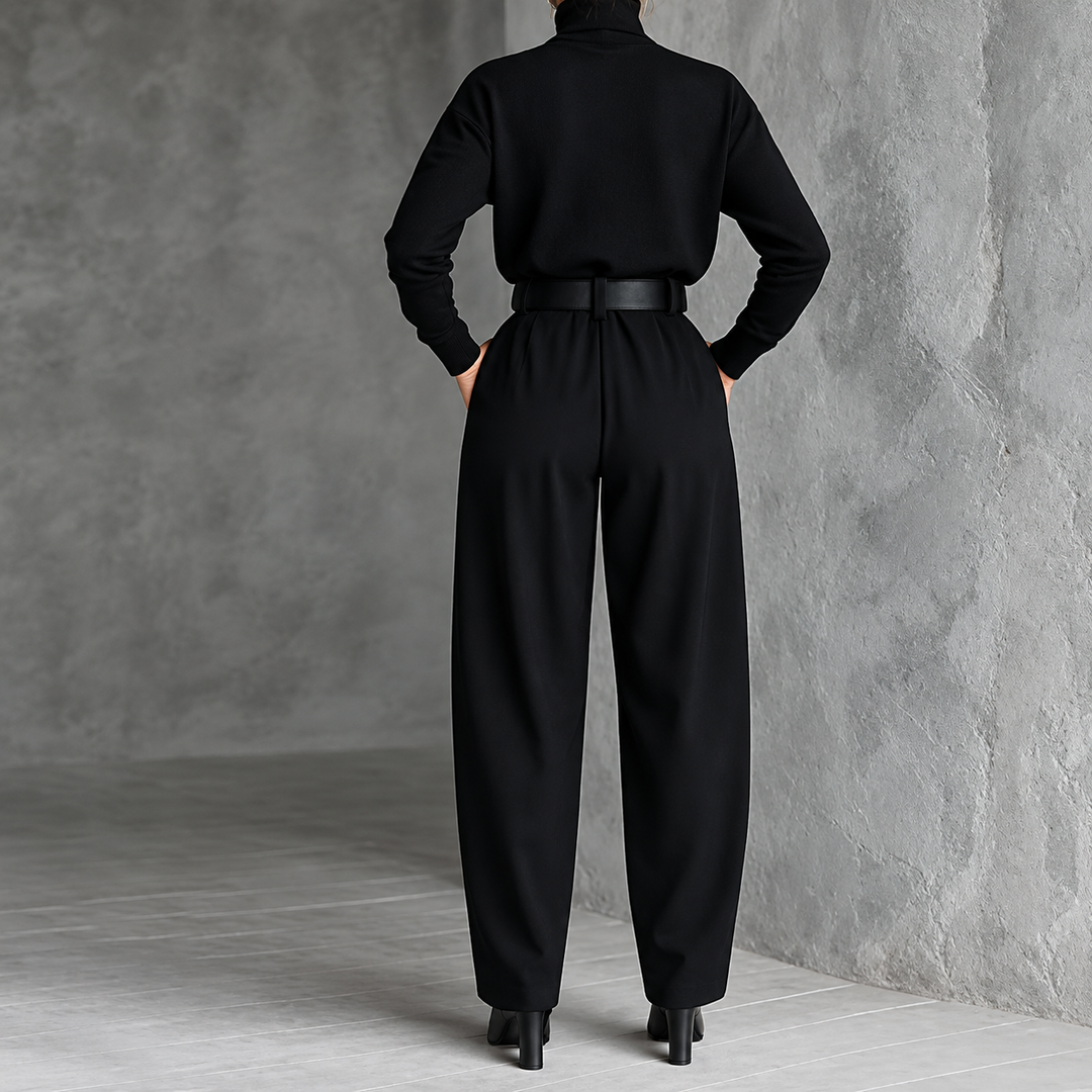 Elegant Two-Piece Set with Turtleneck and High-Waisted Pants