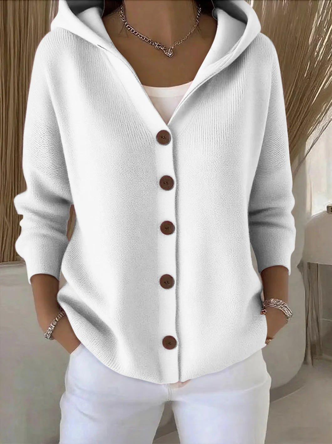 Women's Hooded Button-Up Cardigan