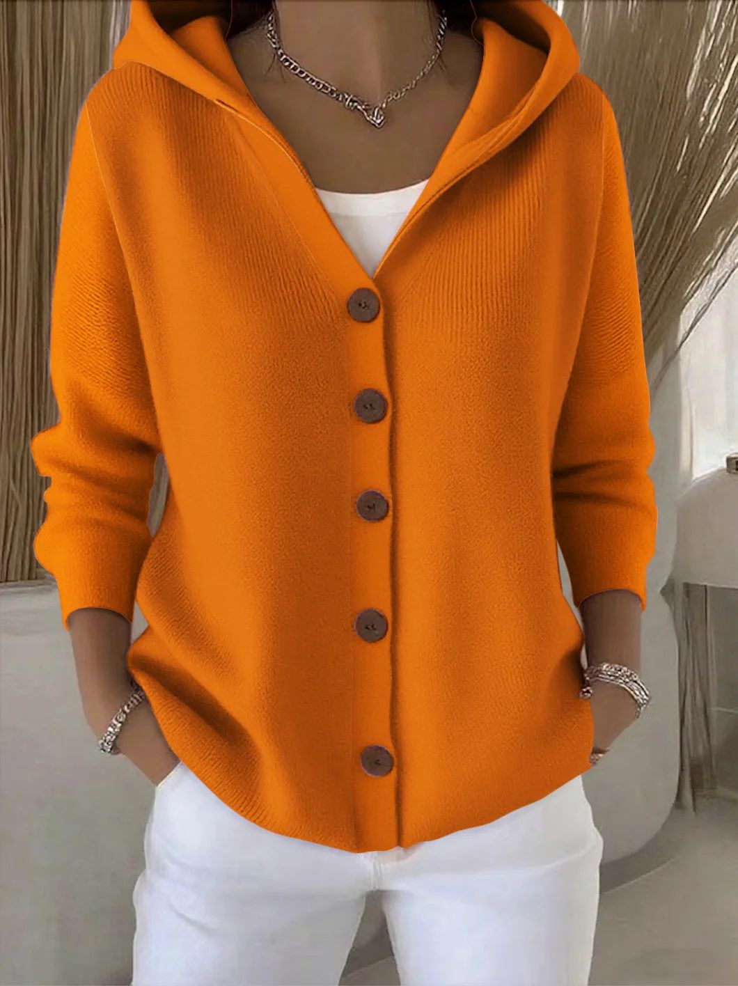 Women's Hooded Button-Up Cardigan