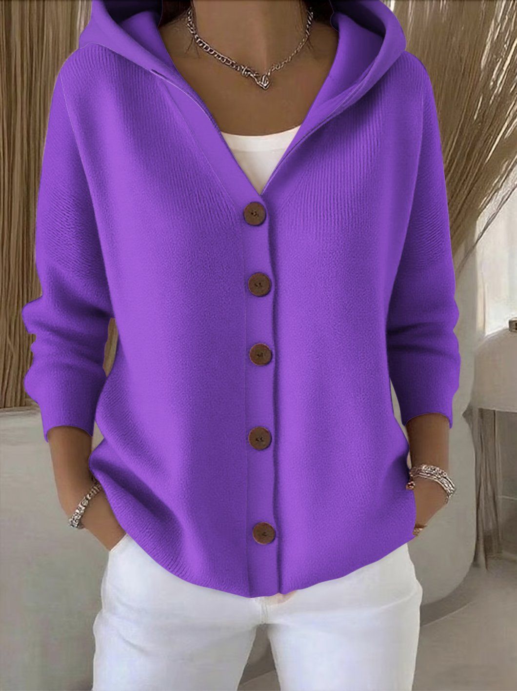 Women's Hooded Button-Up Cardigan