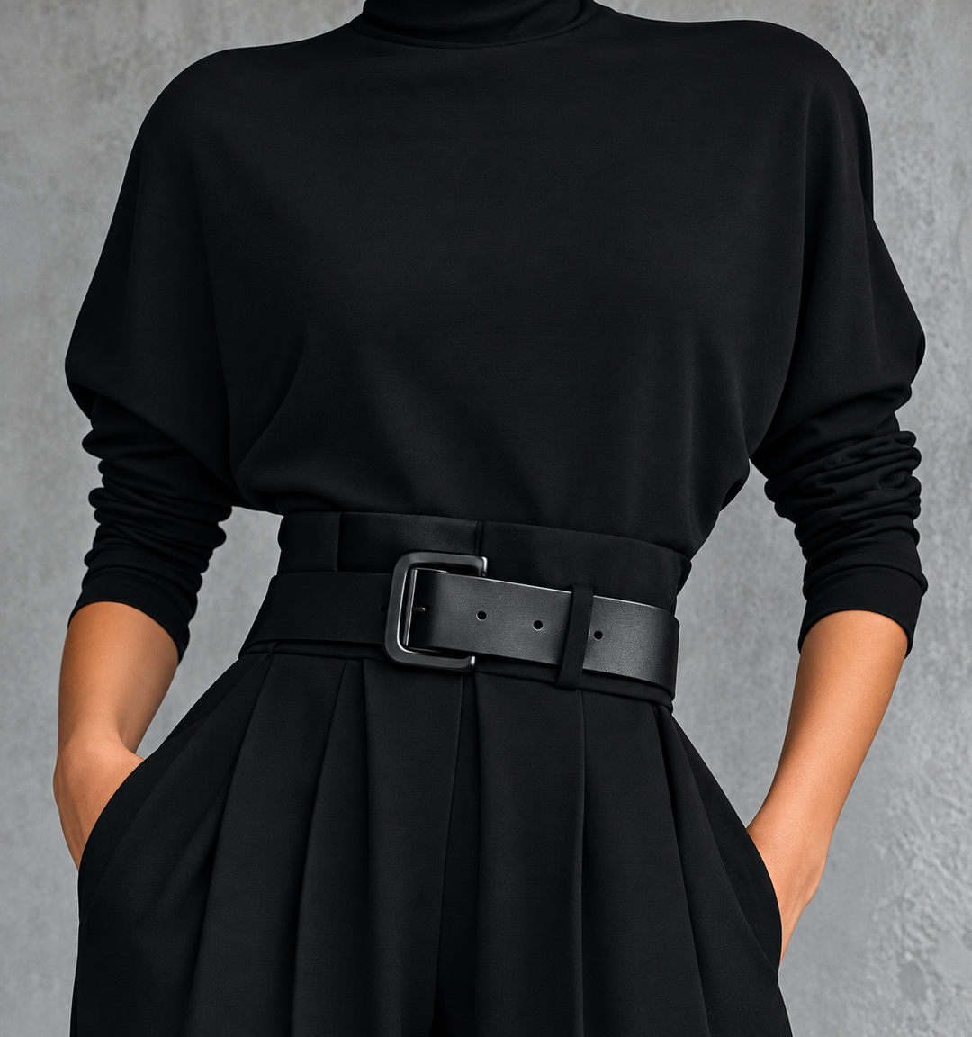 Elegant Two-Piece Set with Turtleneck and High-Waisted Pants