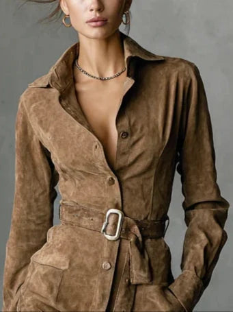 Women's Elegant Faux Suede Midi Dress