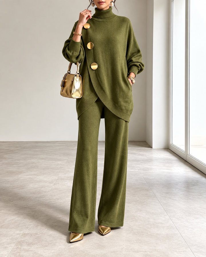 Women's Comfy Two-Piece Set with Turtleneck Sweater