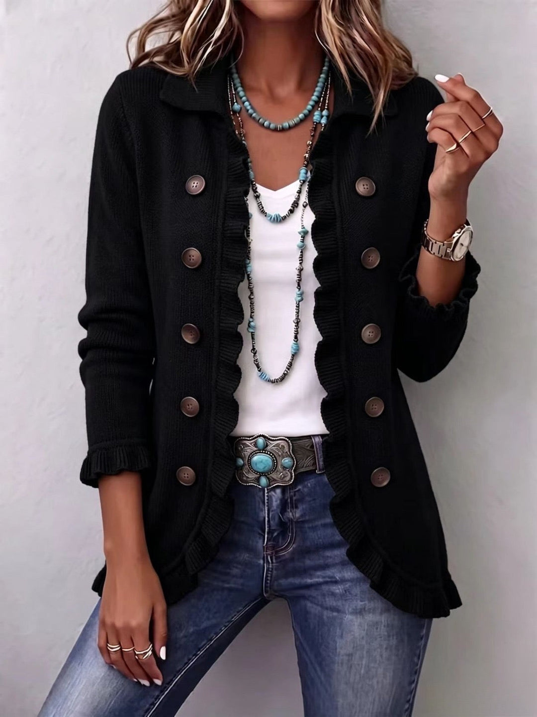 Black Ruffled Cardigan – product image