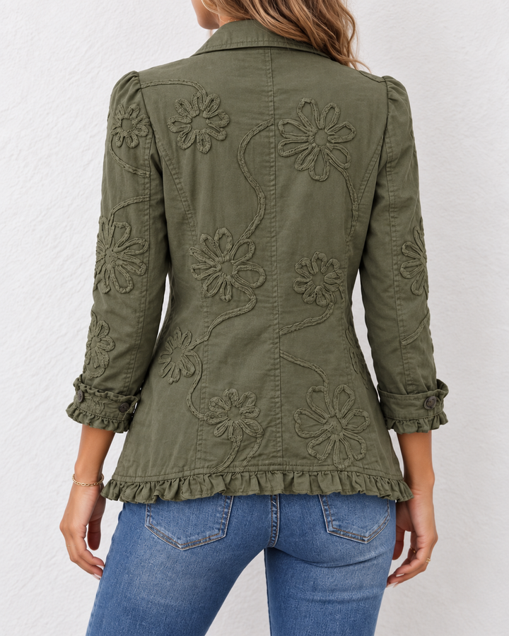 Women's Boho Utility Jacket with Floral Embroidery